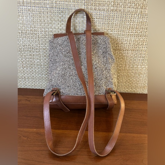 🌟2xHP🌟VTG 1980s-90s L.L. Bean Tan Leather & Tweed Back Pack - Picture 10 of 16